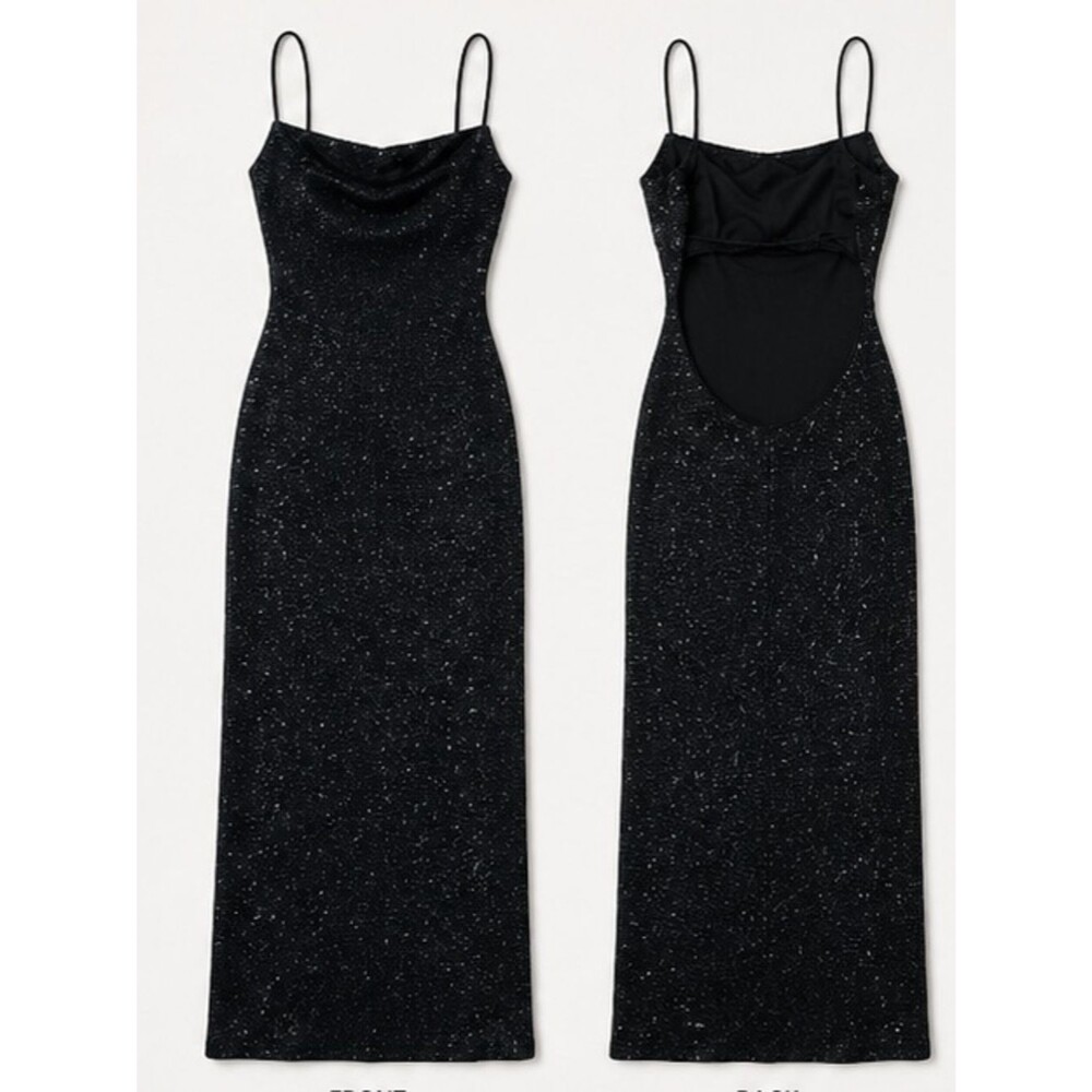 B. Darlin Black Rhinestone Glitter Bodycon Maxi Dress Spaghetti Strap Y2K Formal